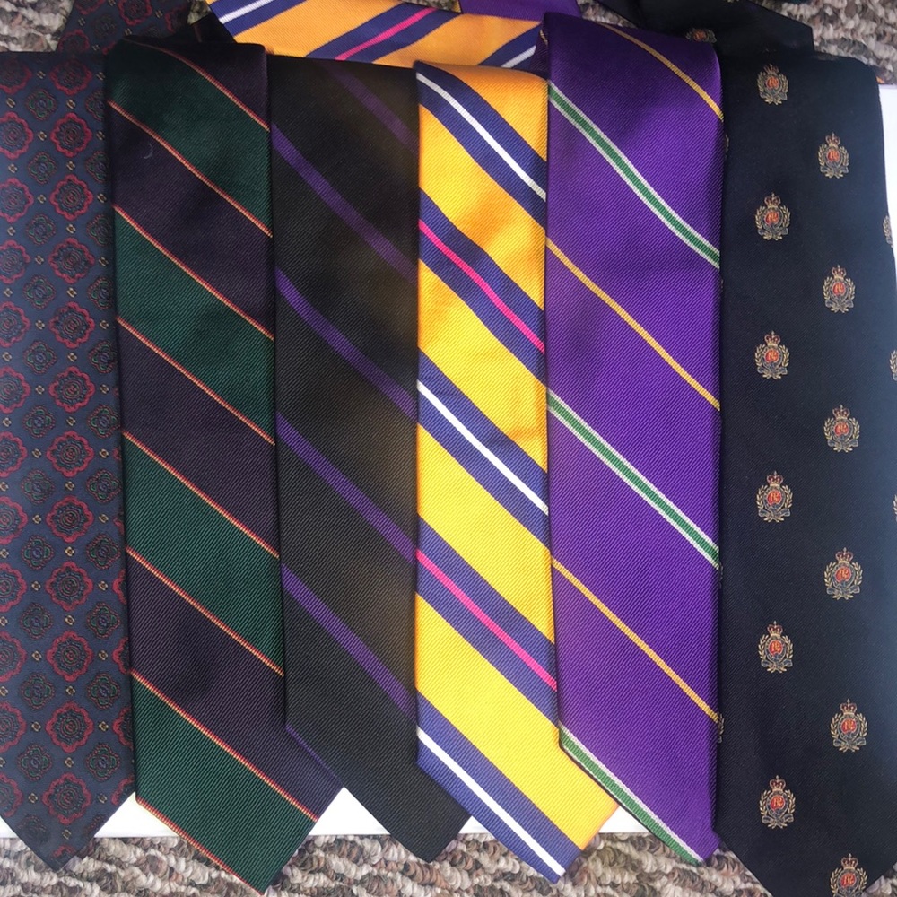 6 vintage Polo ties, 100% silk, made in 🇺🇸 or  🇮🇹, medium-wide.